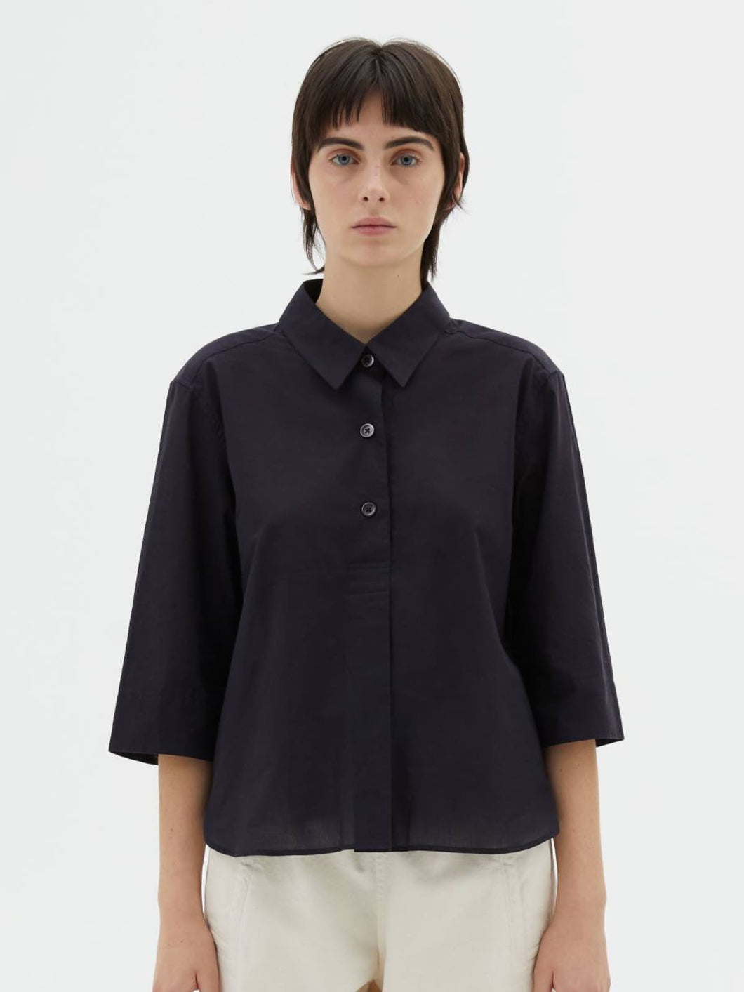 Margaret-Howell-Three-Button-Shirt-Washed-Cotton-Black