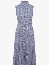 Load image into Gallery viewer, Paul-AND-Joe-Fidelia-Cotton-Blend-Midi-Dress-in-Navy-Blue-and-White-Gingham-Print
