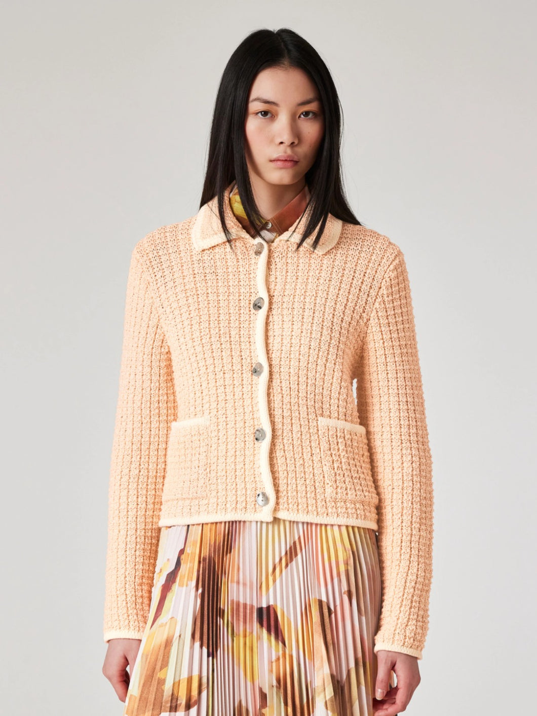 Paul-Smith-SS25-Women-s-Cotton-light-Orange-Textured-Knitted-Jacket-W1R-525N-P11123-24