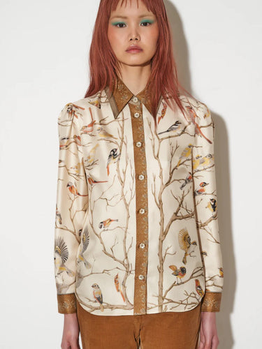 Paul-and-joe-Women-s-Fitted-Shirt-Silk-Twill-Printed-ILOZOISEAUX-Birds