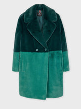 Load image into Gallery viewer, Paul Smith Women&#39;s Teal and Peacock Blue Faux Fur Colourblock Coat
