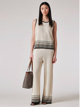 Load image into Gallery viewer, paul-smith-womens-ivory-cotton-knitted-stripe-trim-cropped-trousers
